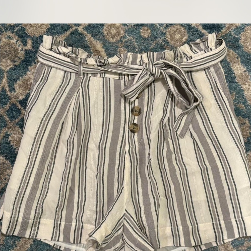 Striped Gray and White Women's Shorts